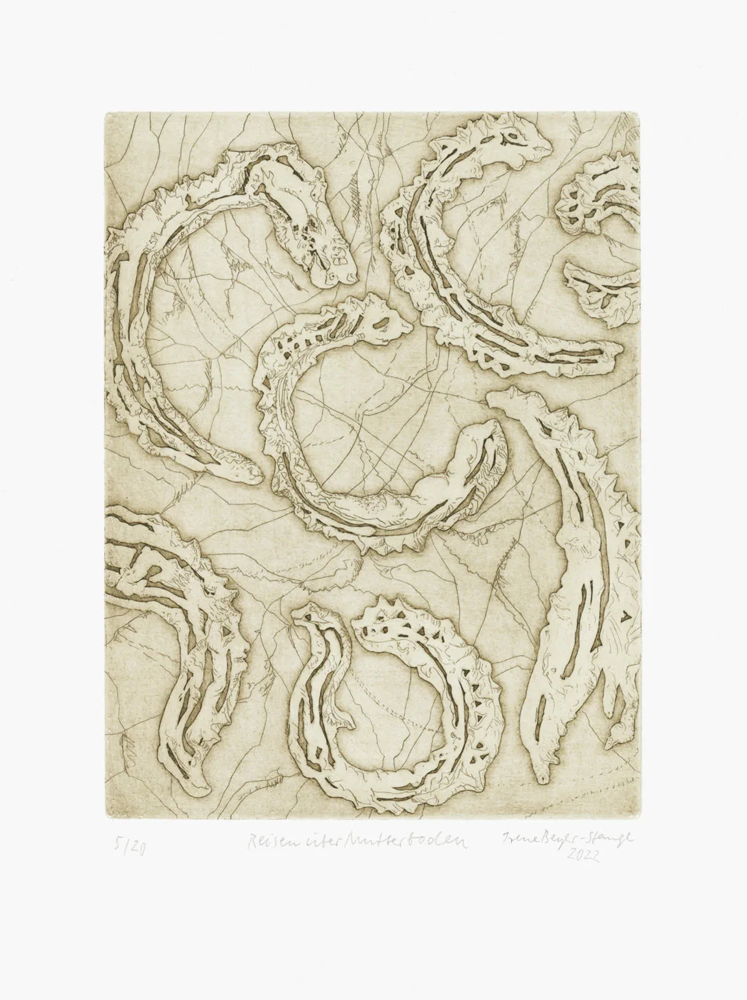 Reisen auf Mutterboden, Radierung, 2023, 19,8 cm × 15,0 cm